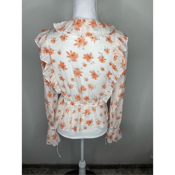 Free People Wrapped Amanda Ruffle Top In Ivory Sz Medium - Picture 3 of 5